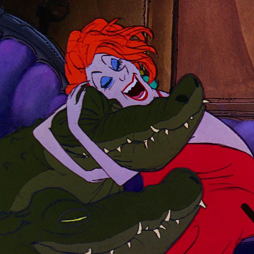 Animated lady hugging her two alligators