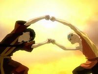 Aang and Zuko touching fists together