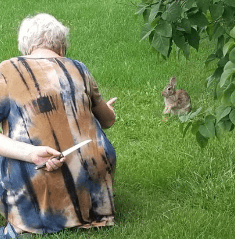 Old lady with a knife...