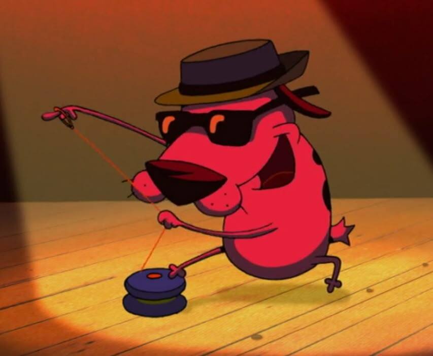 Courage the cowardly dog playing a yo yo onstage