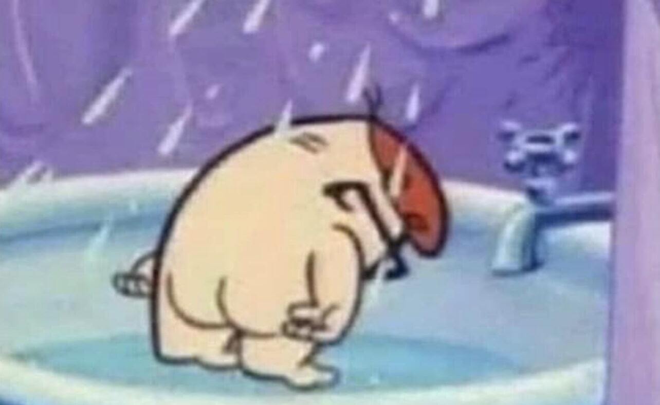 Dexter from Dexter's Lab crying in the shower