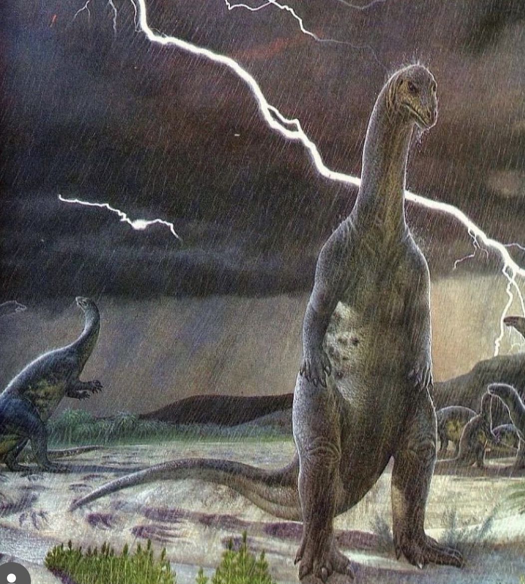 Dinosaurs in a lightning storm