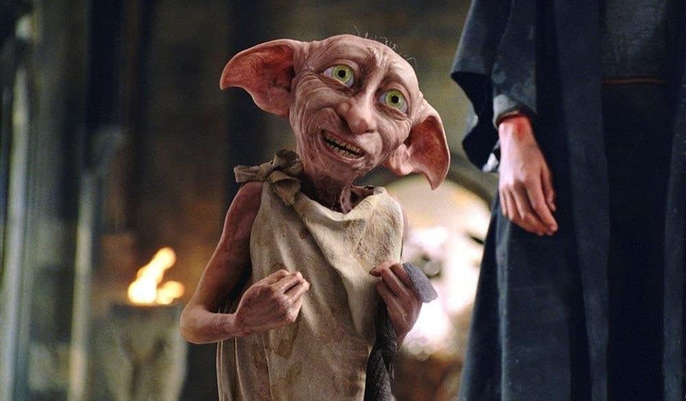 Dobby holding a sock