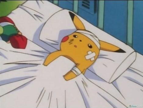 Pikachu in a hospital bed