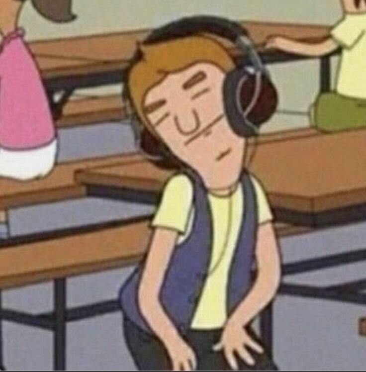 Jimmy Jr from Bob's Burgers dancing with headphones on