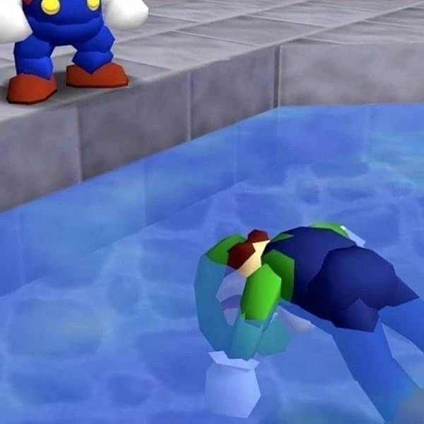 Luigi drowning in a pool
