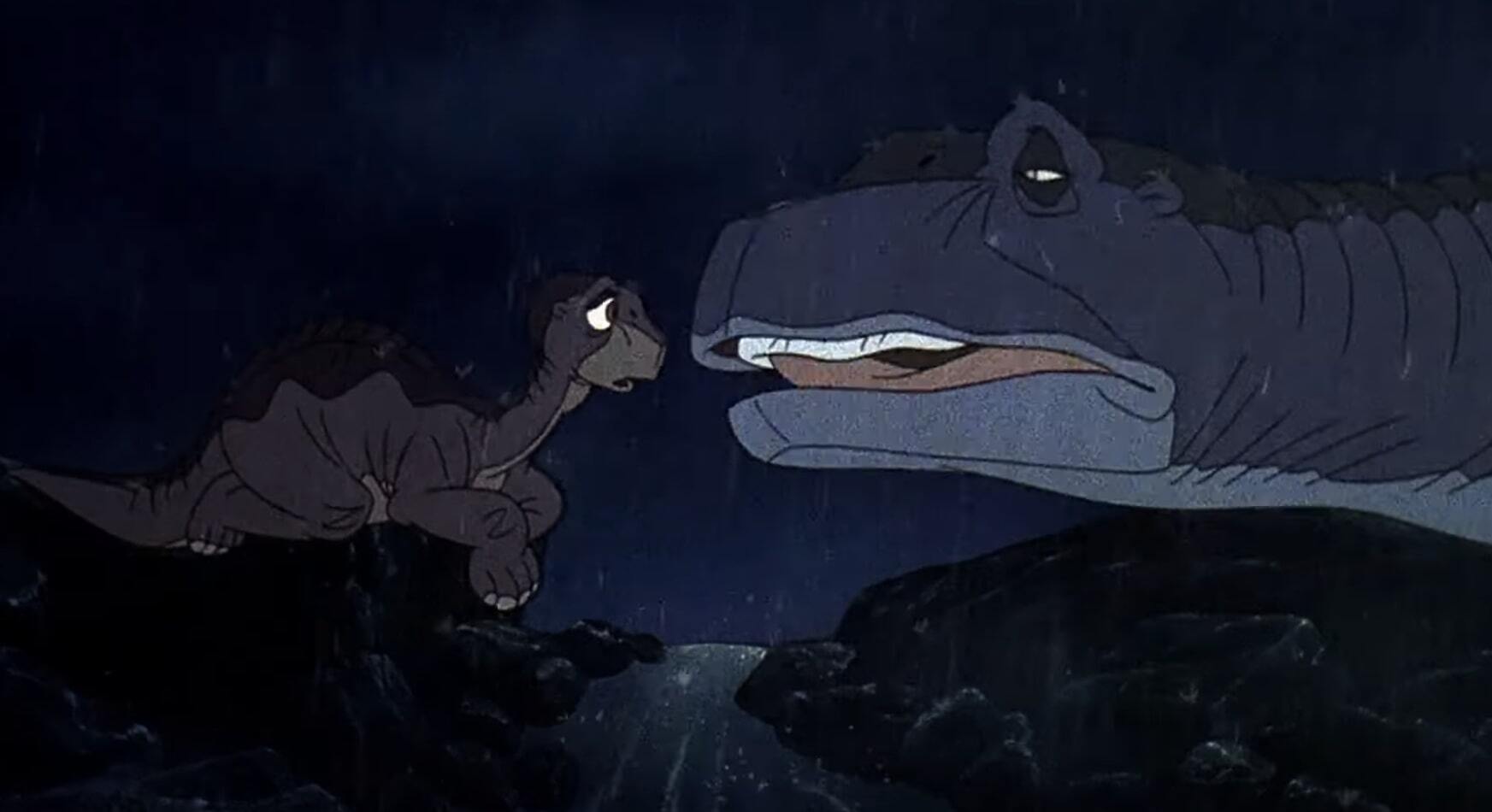 Screenshot of the Mom dinosaur from The Land Before Time literally dying