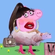 Peppa pig with lipstick and accessories.