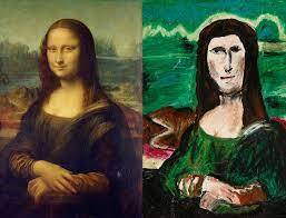 The real Mona Lisa next to a bad amateur version