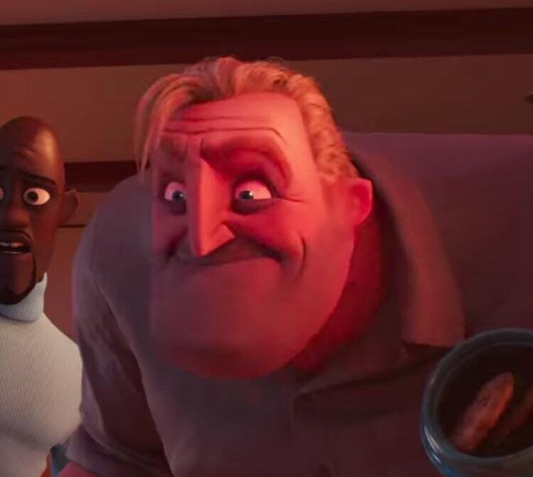 Mr Incredible making an angry face.