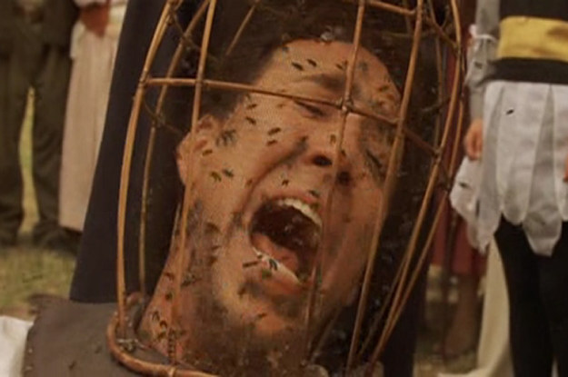 Nicholas Cage being locked in a cage with bees in The Wicker Man