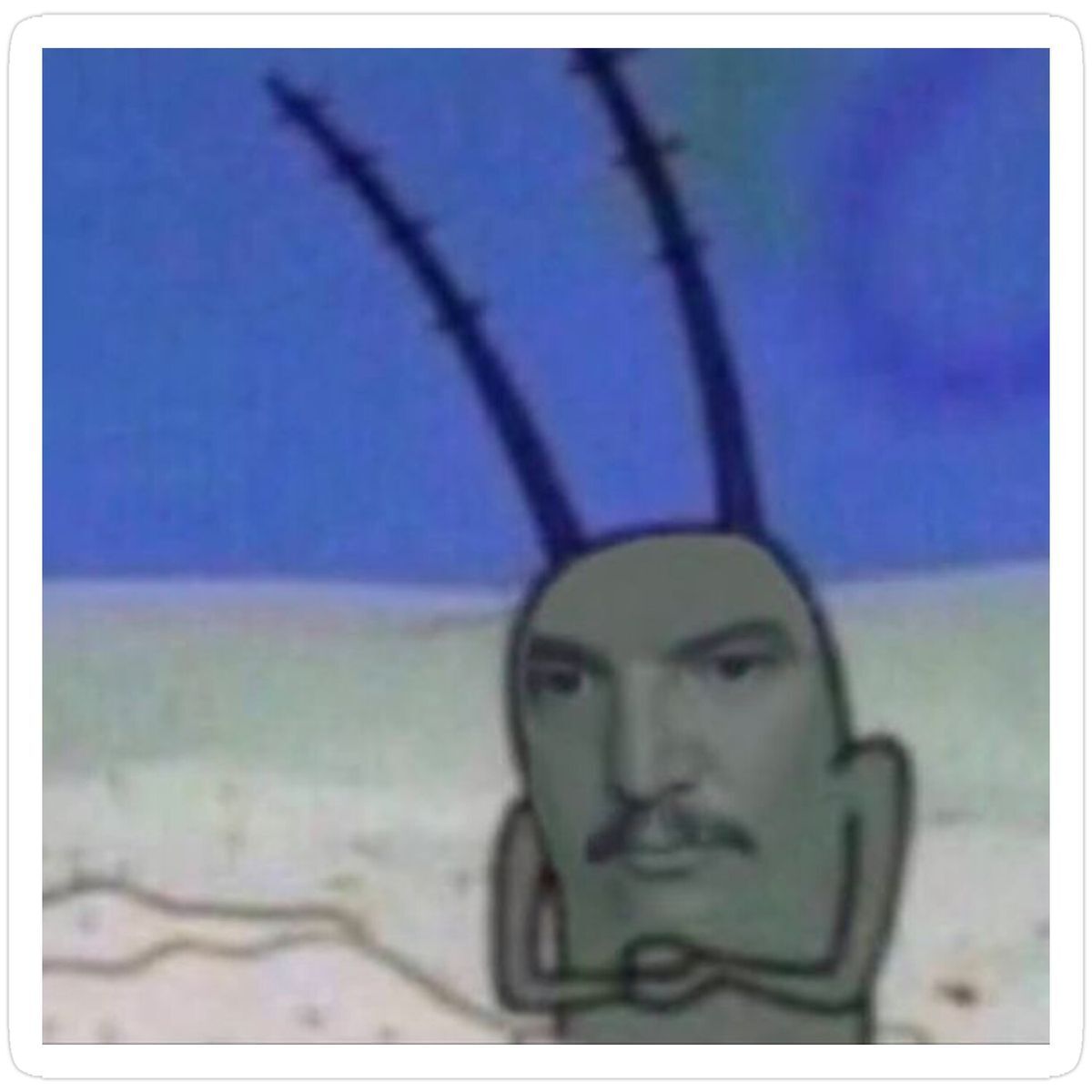 Plankton from SpongeBob with Pedro Pascal's thinking face