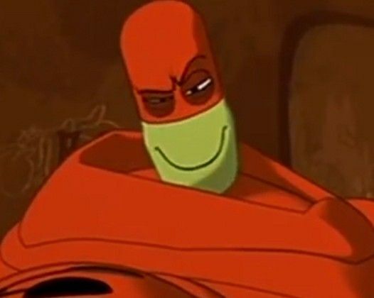 The Pill man from Osmosis Jones smiling