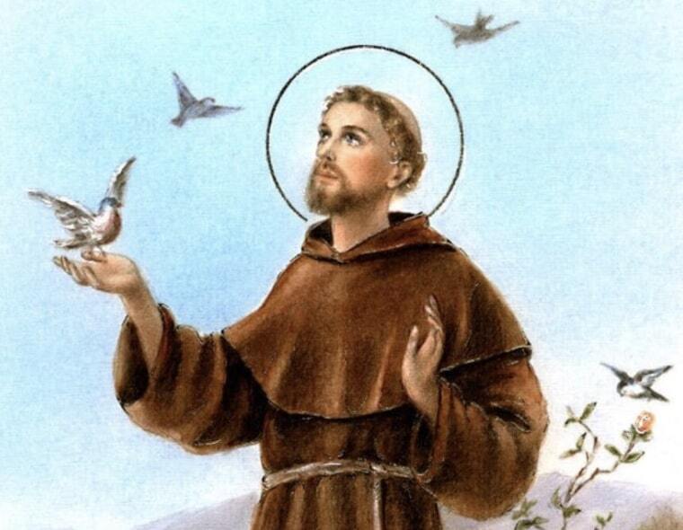 Painting of Saint Francis holding some doves