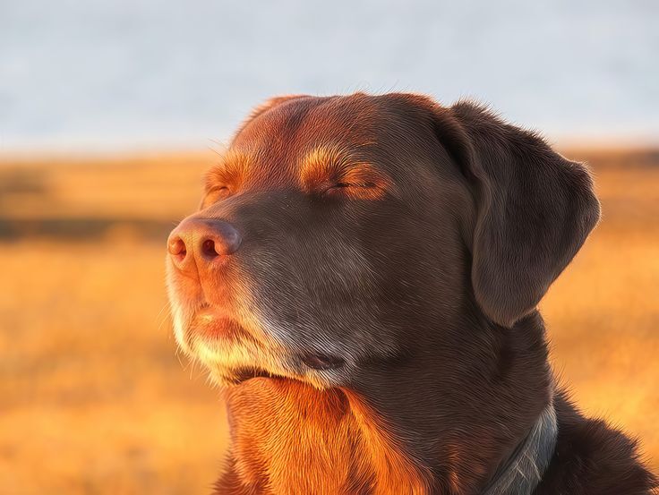A dog looking peaceful and serene