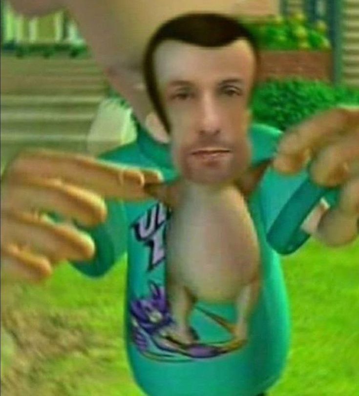 Sheen from Jimmy Neutron holding up a rodent with a human head