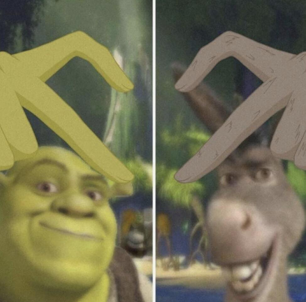 Shrek and Donkey making a heart with their hands