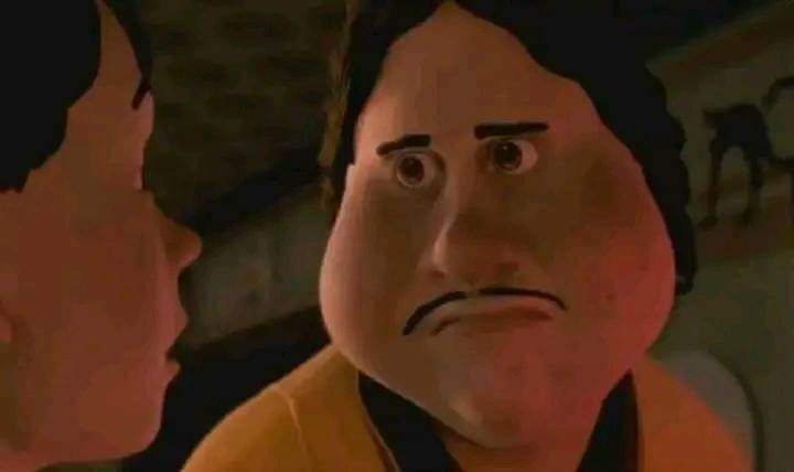 Animated guy with mustache staring at other guy