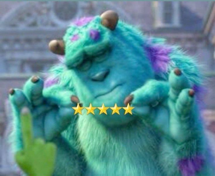 Sully from Monsters Inc holding up 5 stars