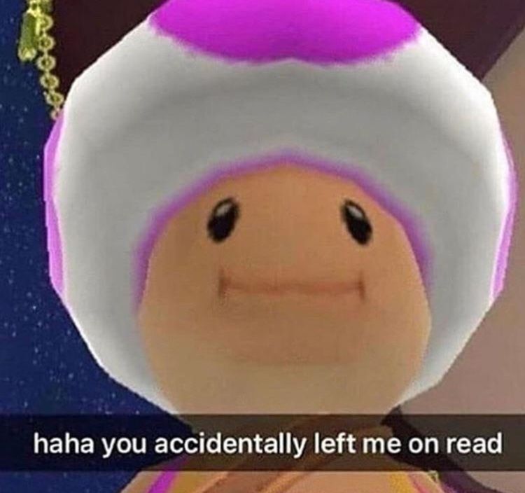 Close-up of Toadette that says, haha you accidentally left me on read