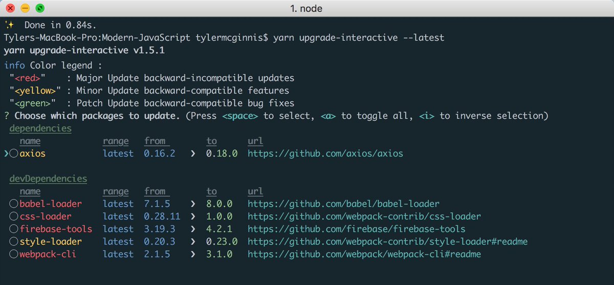 yarn upgrade-interactive